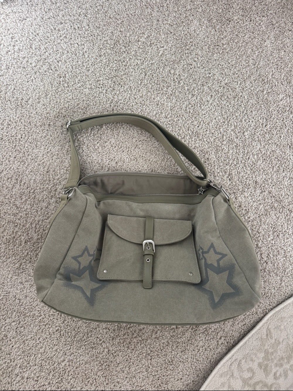 I.AM.GIA Olive Green Star-Accent Canvas Shoulder Bag Brand New